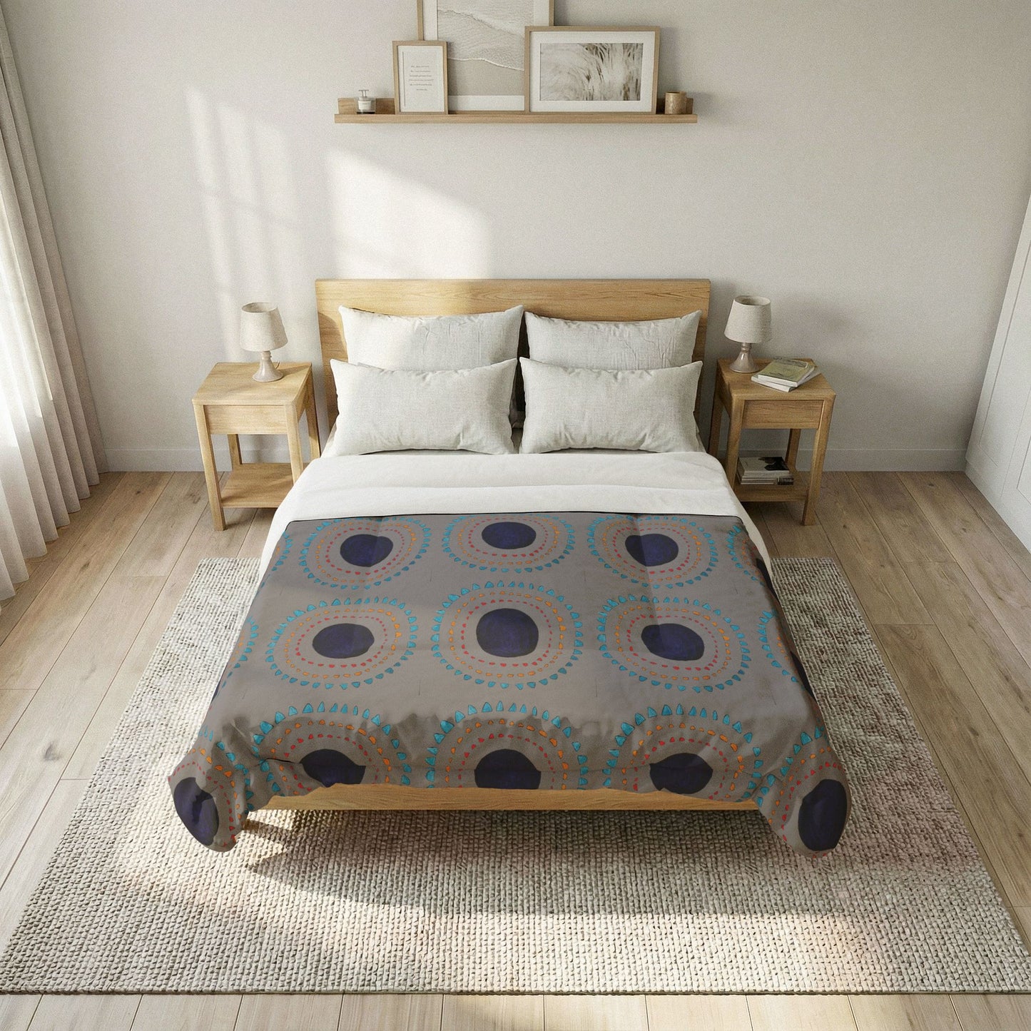 Circular Dot Pattern Cotton Comforter | Boho Geometric Bedspread