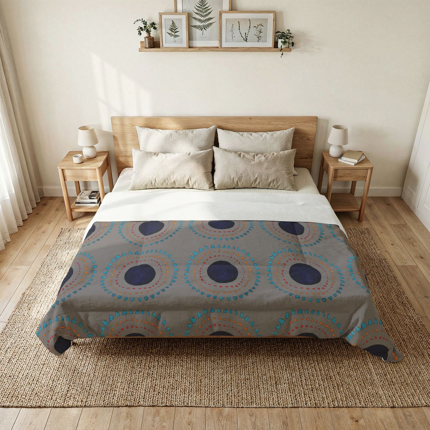 Circular Dot Pattern Cotton Comforter | Boho Geometric Bedspread