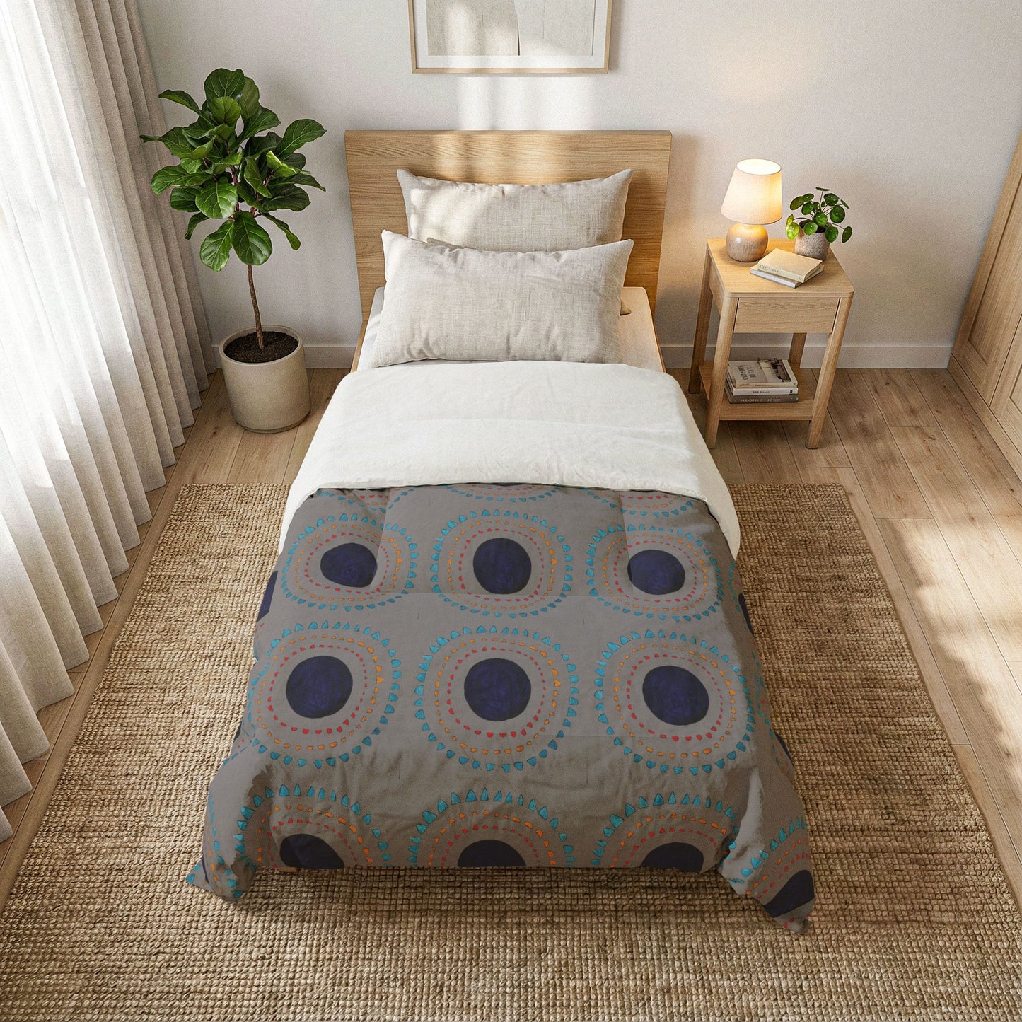 Circular Dot Pattern Cotton Comforter | Boho Geometric Bedspread