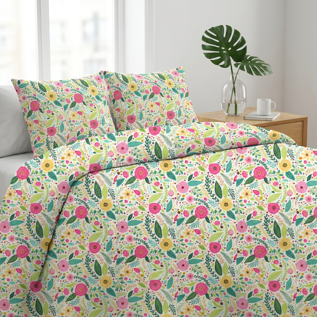 Floral Cotton Bed Set – Bright Garden Ditsy Print Bedding