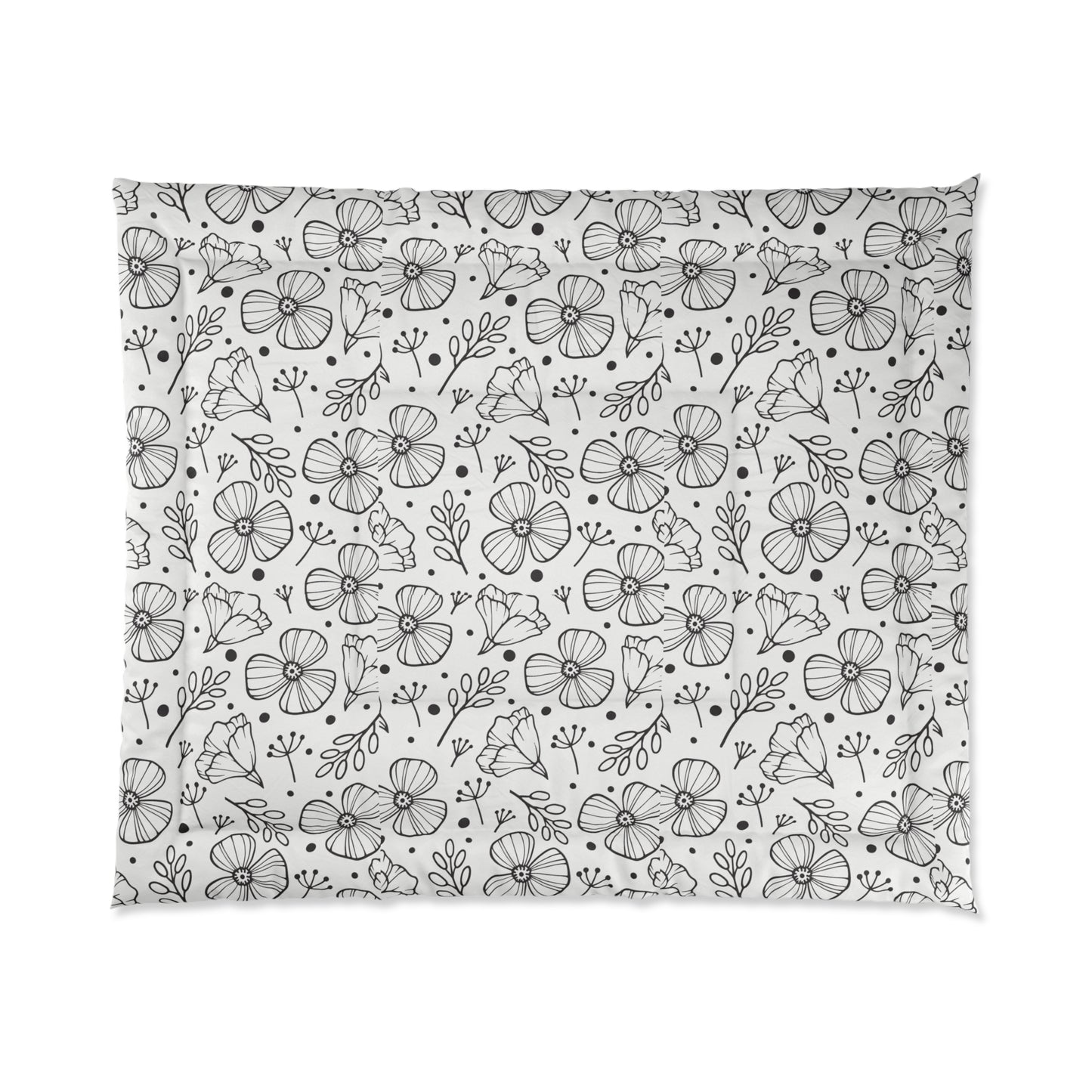Hand Drawn Floral Comforter | Black White Flower Pattern