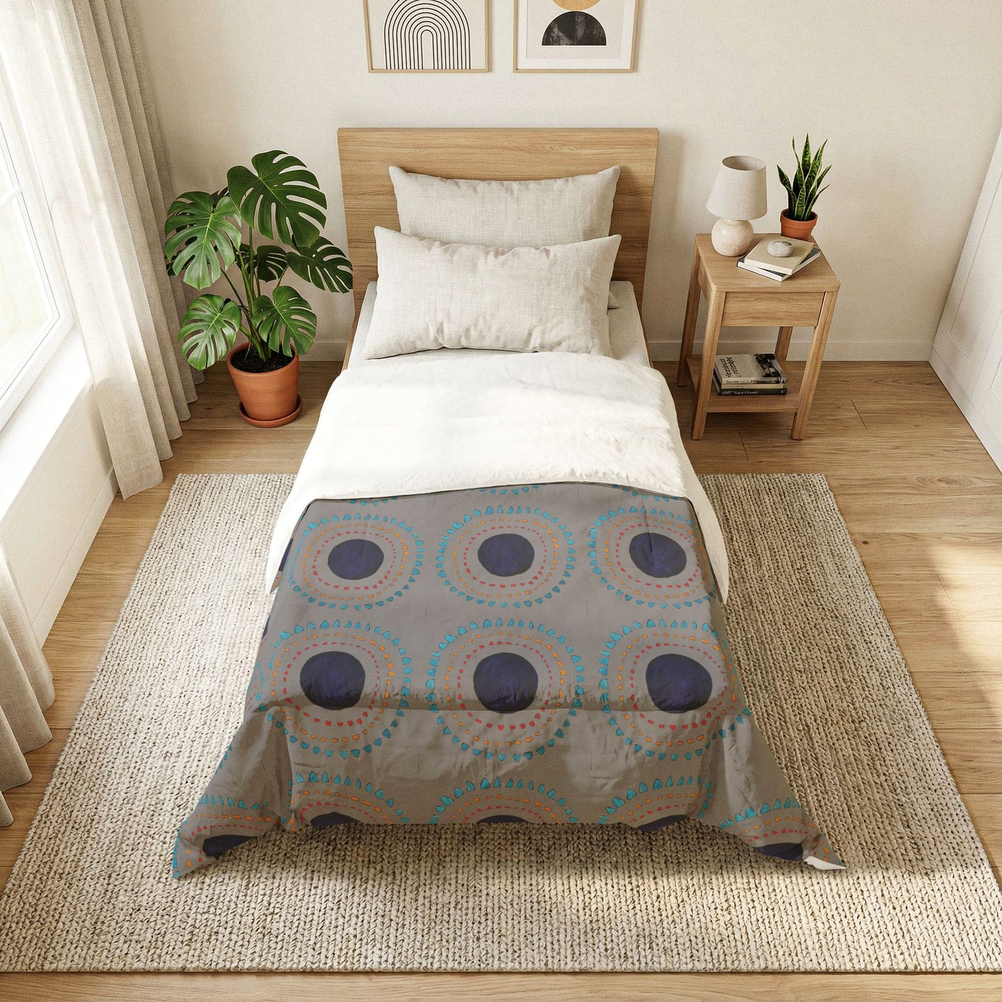 Circular Dot Pattern Cotton Comforter | Boho Geometric Bedspread