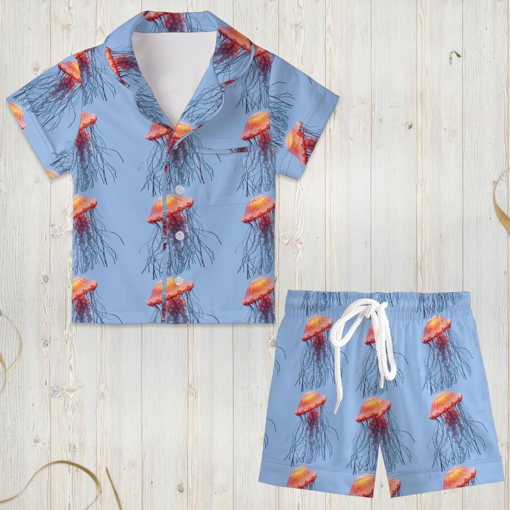 All-over Print Kid and Youth Satin Short-Sleeve Pajamas Set